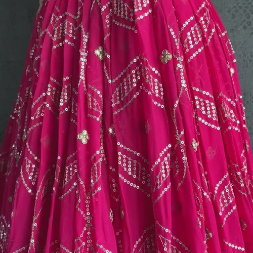 Pink Color Heavy Sequins Embroidery Work Designer Lehenga