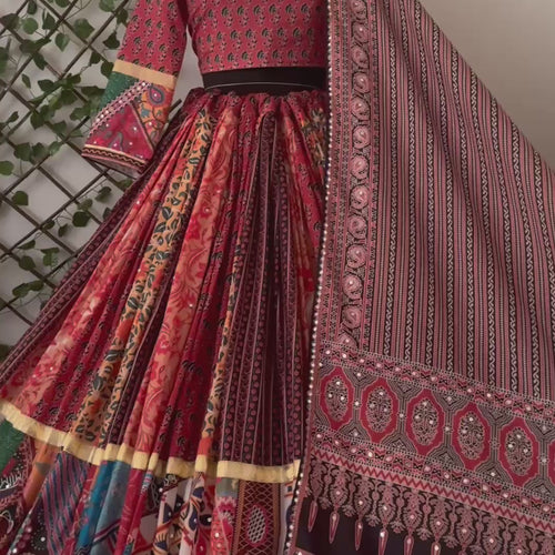 Multi Color Digital Printed Mirror Work Full Flair Navratri Lehenga Choli