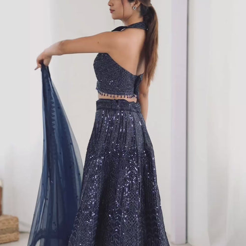 Navy Blue Color Heavy Sequence Work  Designer Lehenga Choli