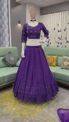 Purple Color Embroidery Sequins Work Designer Lehenga Choli