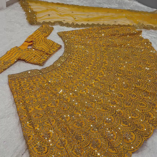 Yellow Color Heavy Sequence Work  Designer Haldi Lehenga Choli