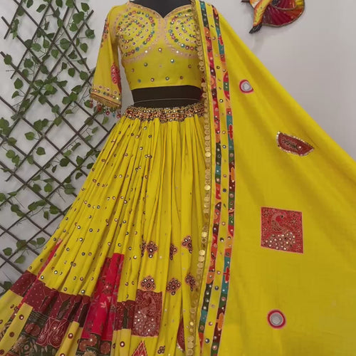 Kinjal Dave Stylist Navratri Yellow Color Digital Printed Lehenga