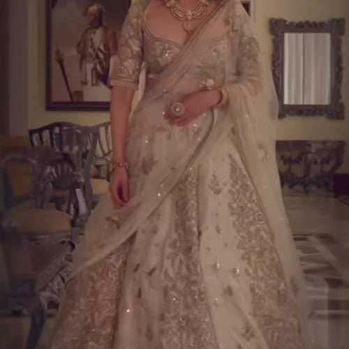 Cream Color Heavy Zari With Sequence Work  Designer Lehenga Choli