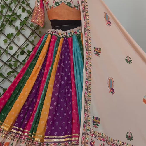 Multi Color Digital Printed Mirror Work Navratri Trendy Lehenga Choli