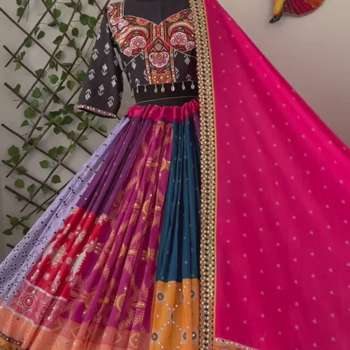 Multi Color Navratri Designer Mirror Work Printed Lehenga Choli