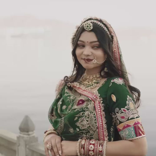 Green Color Digital Printed Muslin Cotton Navratri Lehenga Choli