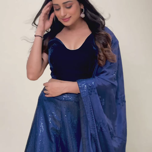 Blue Color Sequence Work  Designer Lehenga Choli