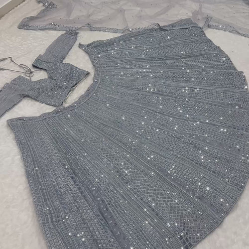 Gray Color Heavy Sequence Work  Designer Pary Wear Lehenga Choli