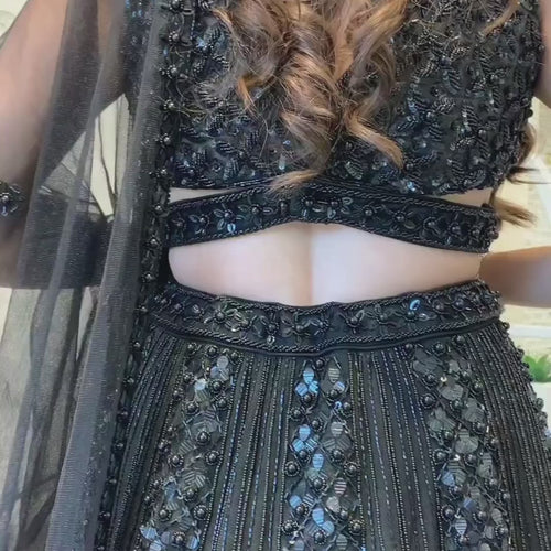 Black Color Heavy Sequence Work Designer Wedding Wear Lehenga Choli