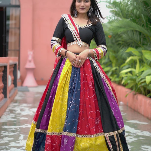 Multi Color Bandhej Printed Cotton Navratri Special Lehenga Choli