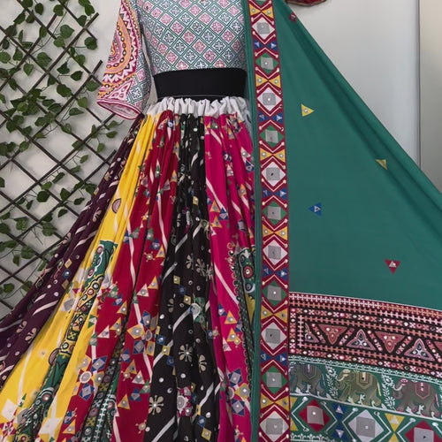 Geeta Rabari Wear Digital Printed Mirror Work Navratri Lehenga Choli