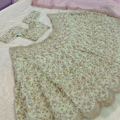 Pista Color Thread With Sequins Work Wedding Wear Designer Lehenga Choli