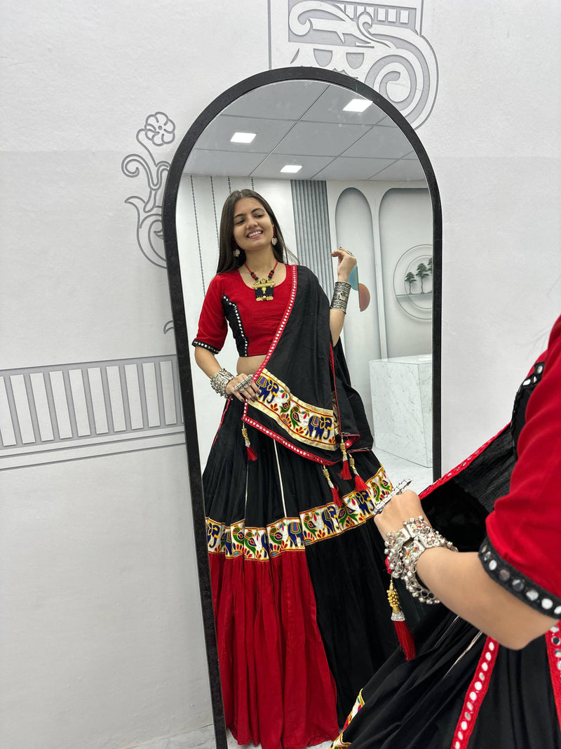 Black Red Color Navrtari Designer Cotton Lehenga Choli