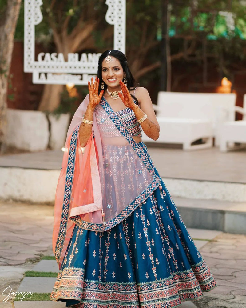 Blue Color Wedding Wear Embroidery Work Trendy Lehenga Choli