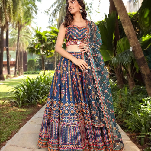 Blue Color Designer Wedding Wear Trendy Embroidery Lehenga Choli