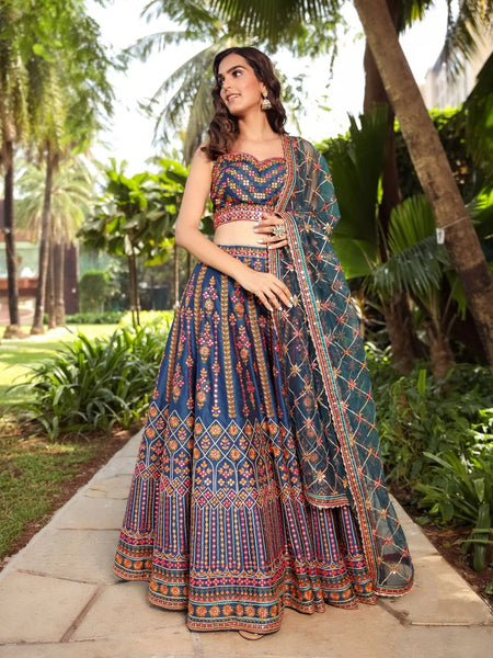 Blue Color Designer Wedding Wear Trendy Embroidery Lehenga Choli