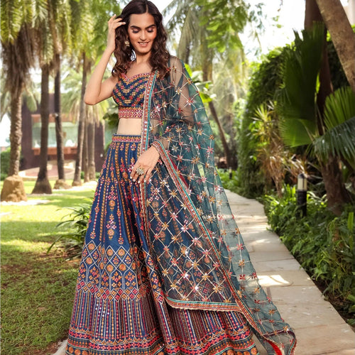 Blue Color Designer Wedding Wear Trendy Embroidery Lehenga Choli