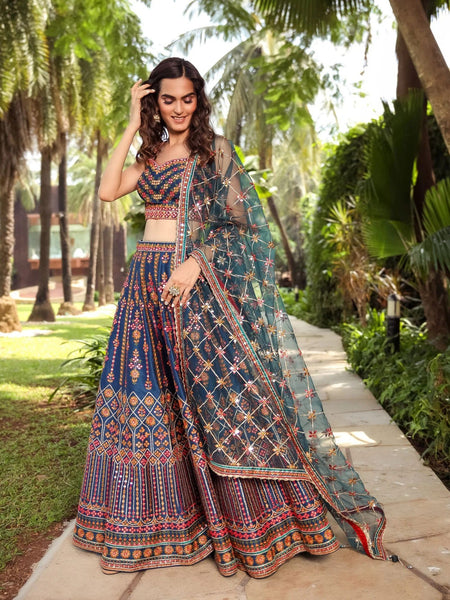 Blue Color Designer Wedding Wear Trendy Embroidery Lehenga Choli