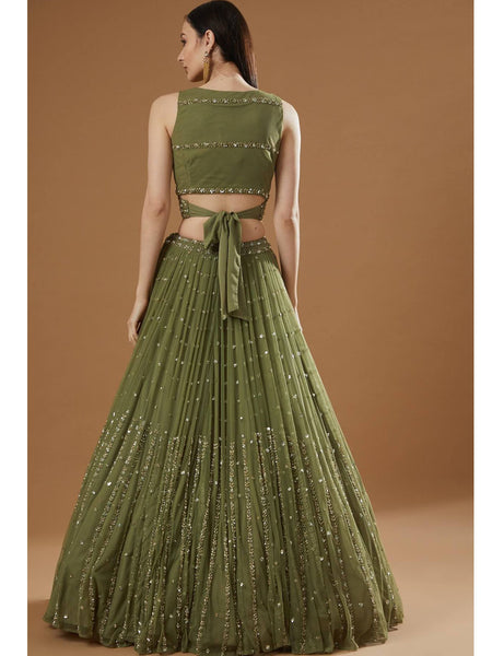 Green Color Sequins Embroidery Work Designer Georgette Lehenga Choli