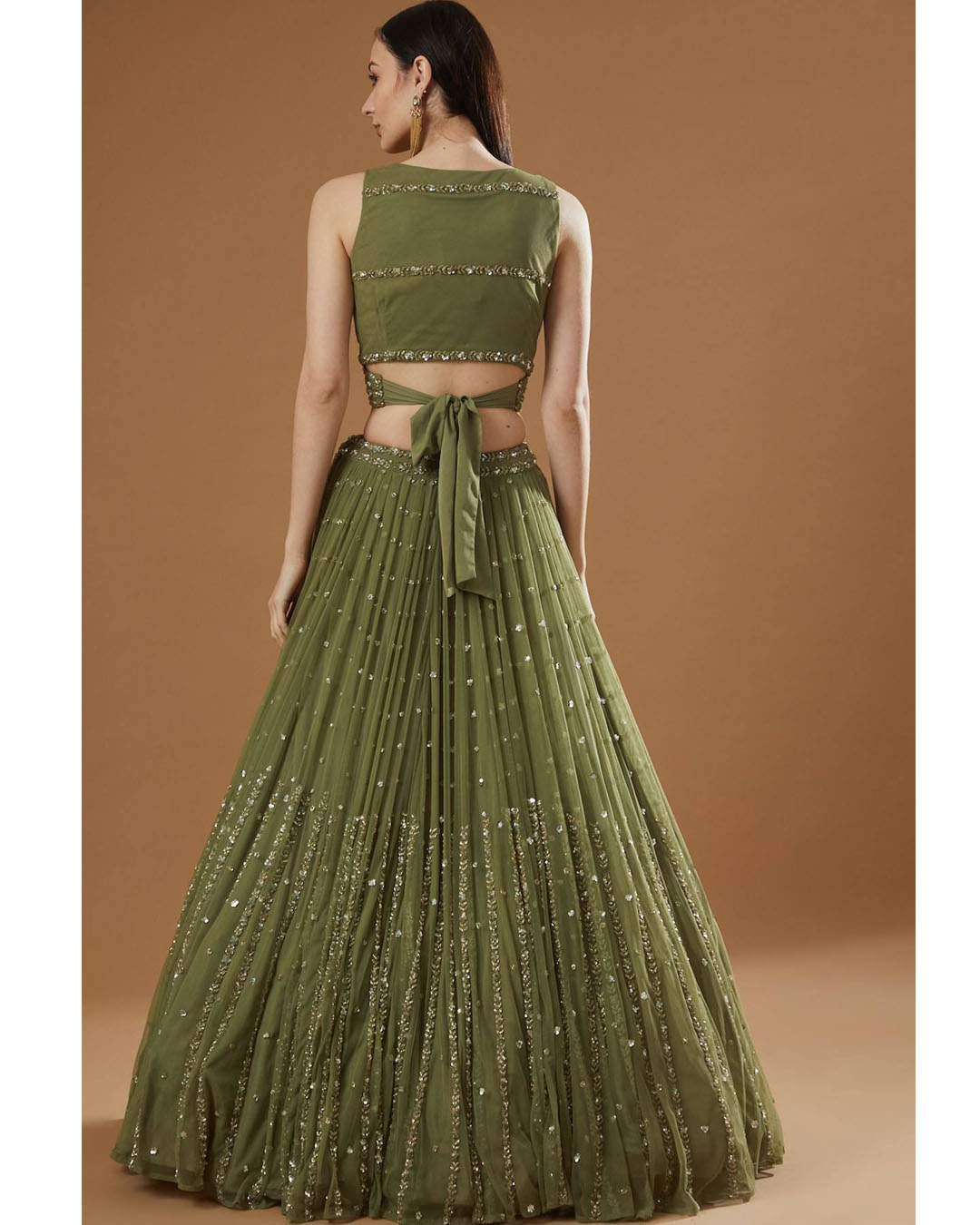 Green Color Sequins Embroidery Work Designer Georgette Lehenga Choli