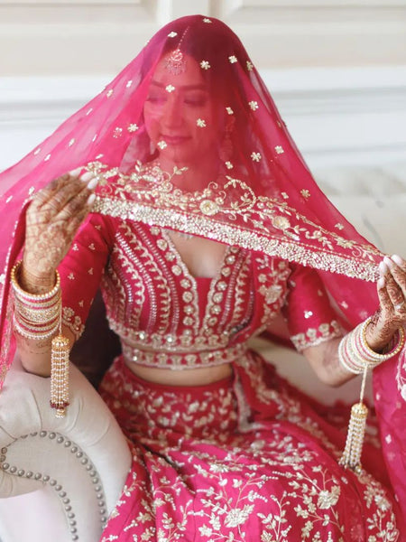 Gajri Color Satin Silk With Heavy Embroidery Work Wedding Lehenga