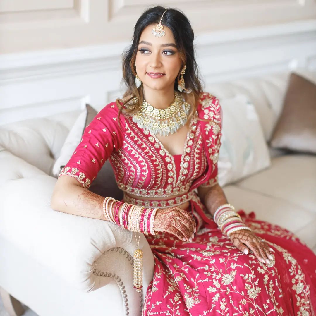 Gajri Color Satin Silk With Heavy Embroidery Work Wedding Lehenga