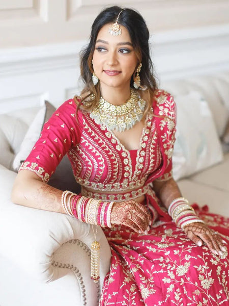 Gajri Color Satin Silk With Heavy Embroidery Work Wedding Lehenga