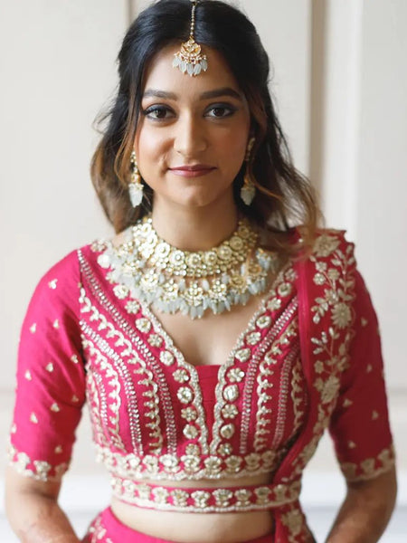 Gajri Color Satin Silk With Heavy Embroidery Work Wedding Lehenga