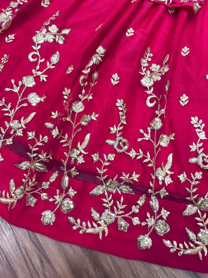 Rani Pink Wedding Wear Georgette Peplum Top With Lehenga