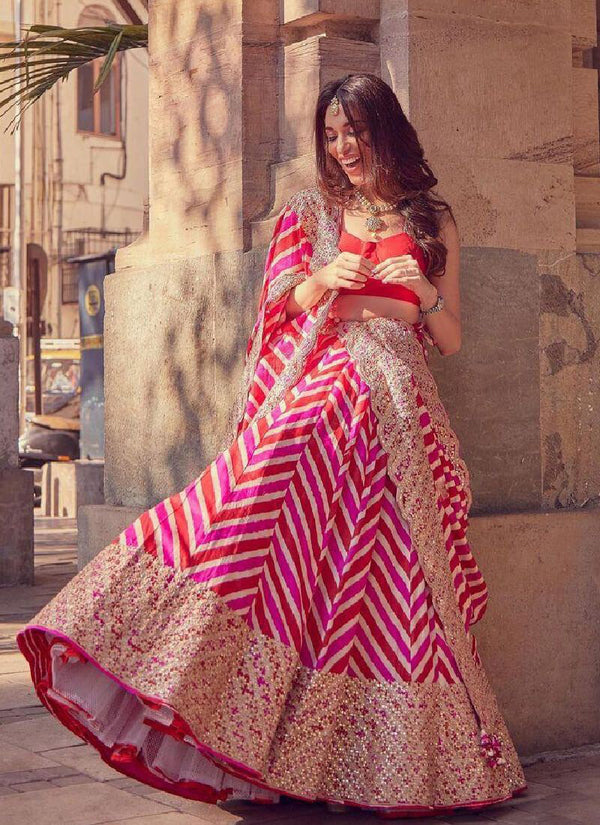 Pink Color Georgette Designer Sequence Embroidered Printed Lehenga Choli