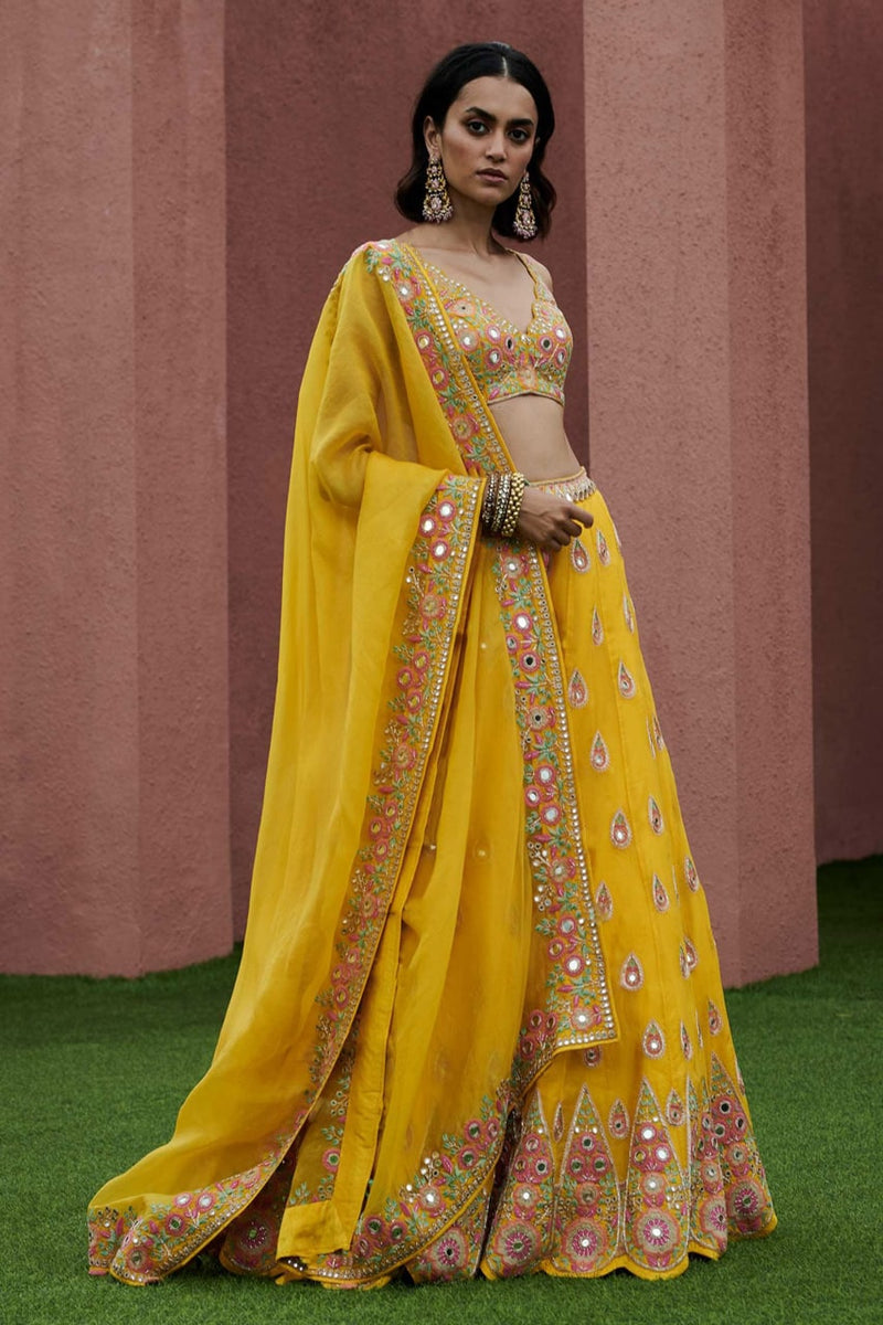 Yellow Color Wedding Wear Georgette Designer Lehenga Choli Set