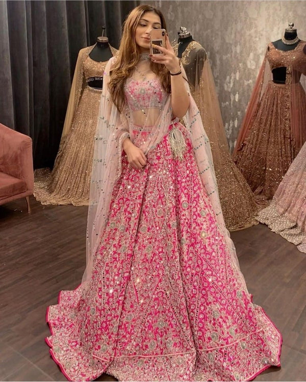 Pink Color Heavy Coding Embroidery Work Bridal Designer Lehenga Choli