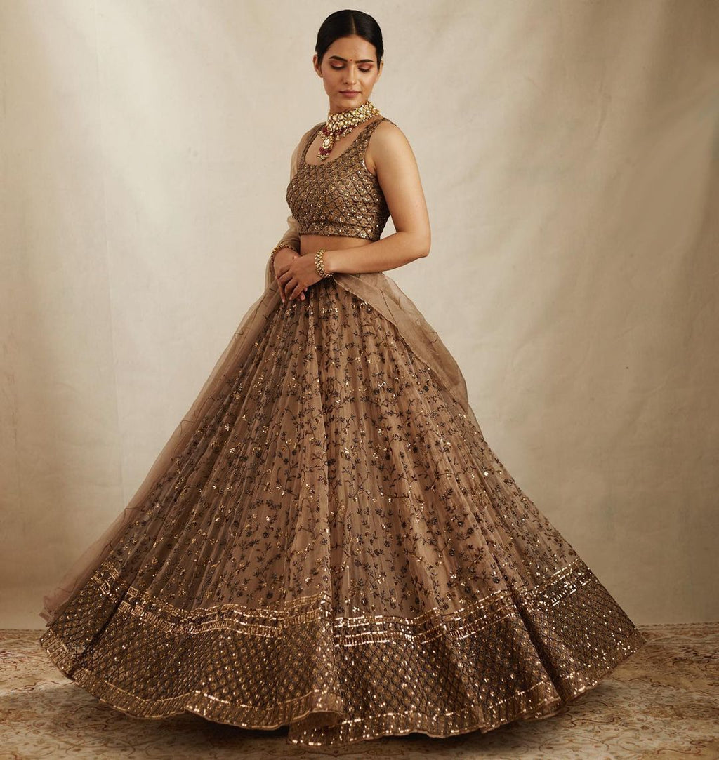 Beige Golden Heavy Pearl Designer Wedding Lehenga Choli - Indian Heavy  Anarkali Lehenga Gowns Sharara Sarees Pakistani Dresses in  USA/UK/Canada/UAE - IndiaBoulevard