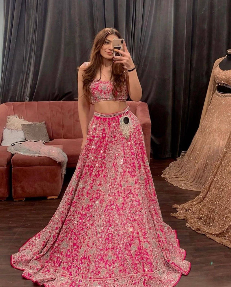 Pink Color Heavy Coding Embroidery Work Bridal Designer Lehenga Choli