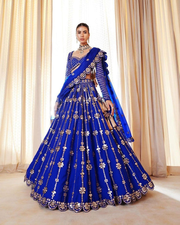 Royal Blue Color Heavy Sequence Embroidery Trendy Georgette Lehenga