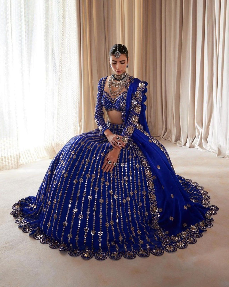 Royal Blue Color Heavy Sequence Embroidery Trendy Georgette Lehenga