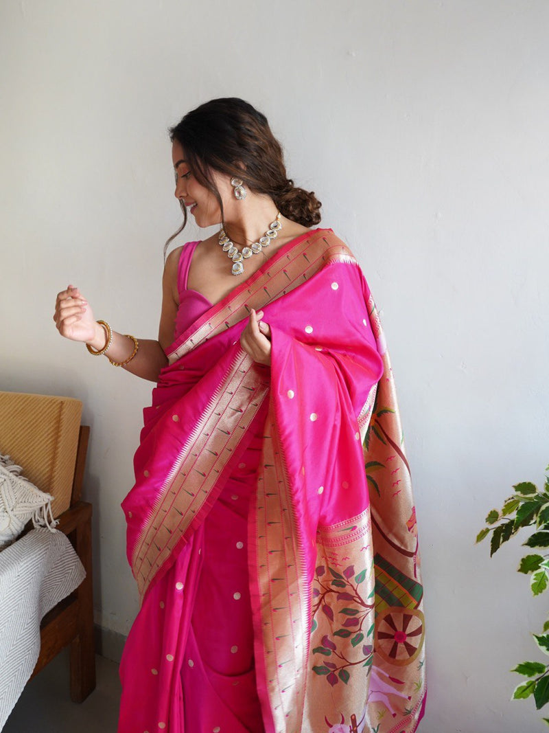 Pink Color Beautiful Paithani Occasional Wear Saree