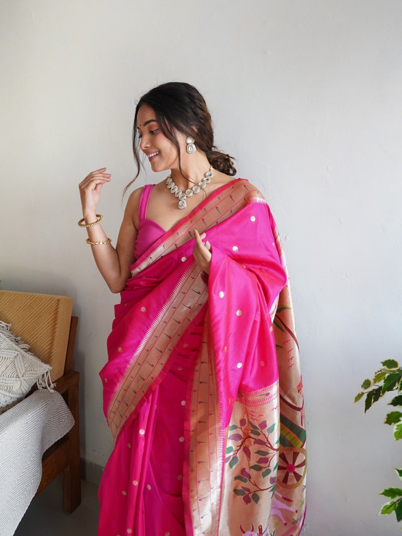 Pink Color Beautiful Paithani Occasional Wear Saree