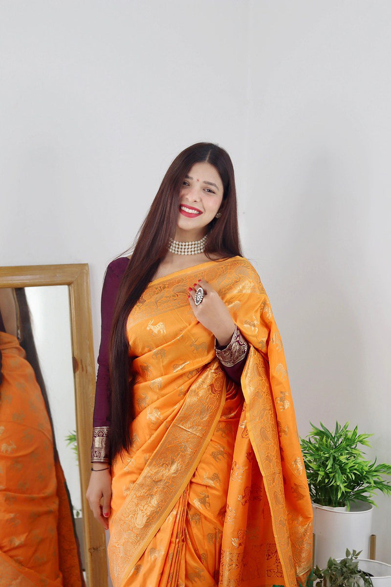 Orange Color Beautiful Paithani Silk Occasional Wear Saree