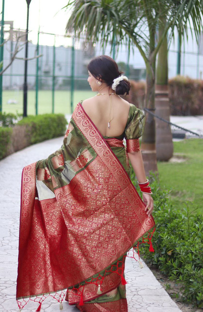 Green Color Exclusive Banarasi Soft Silk Golden Zari Weaving Saree